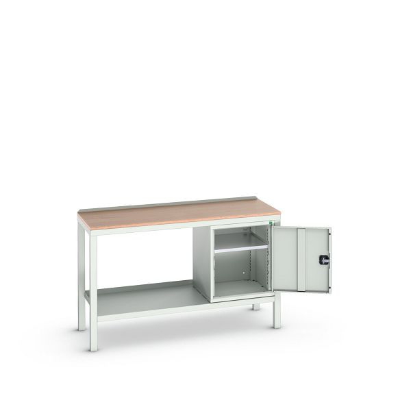 bott verso Beistelltisch, mit Unterbauschrank und Multiplex-Platte, BxTxH: 1500 x 600 x 930 mm, Lichtgrau / Lichtgrau, 16922607.16