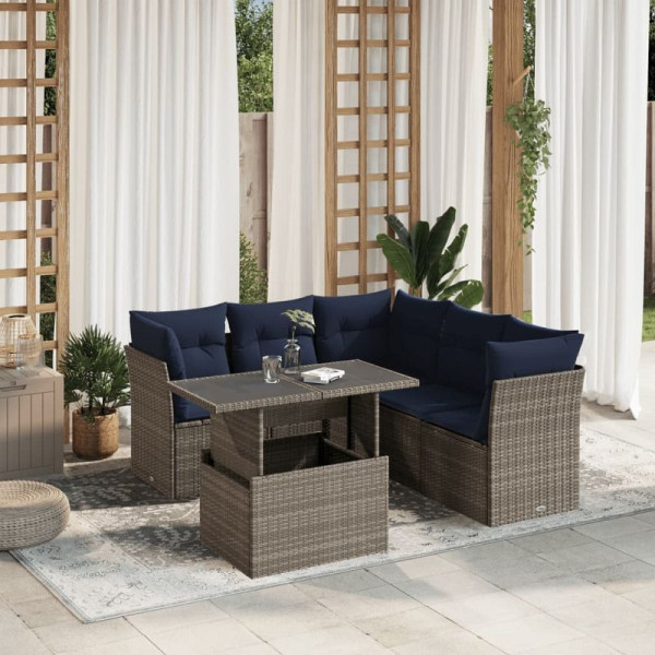 vidaXL 6-teiliges Gartensofa-Set mit Kissen, grau, Polyrattan, 3266581