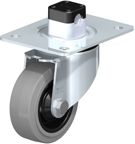 Blickle LK-POEV 100K-3-CS11-SG Stahlblech-Lenkrolle, schwere Ausführung, mit Anschraubplatte & Zentralfeststeller, Elastik-Vollgummi, Grau, 851055