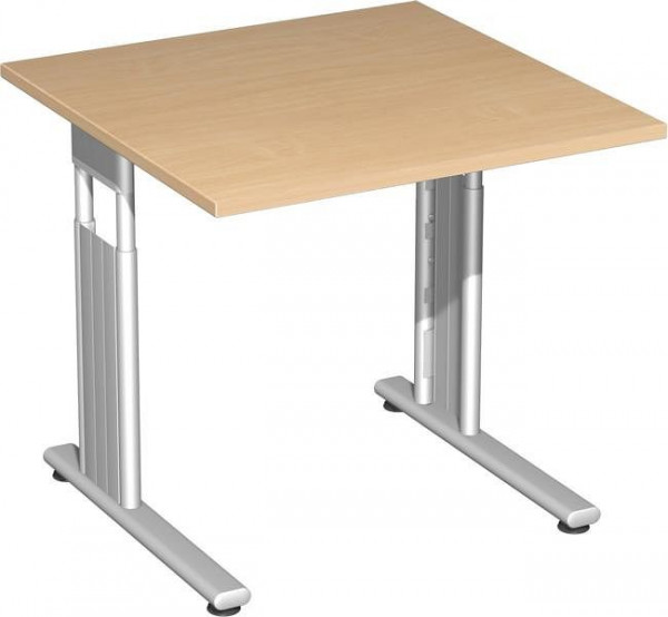 geramöbel Schreibtisch höhenverstellbar, C Fuß Flex, 800x800x680-820, Buche/Silber, S-617101-BS