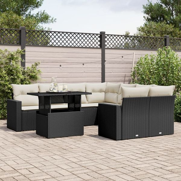 vidaXL 9-teilig Garten-Sofagarnitur mit Kissen Schwarz Poly Rattan, 3267166
