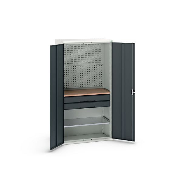 bott verso Flügeltürschrank mit 2 Schubladen, mit 2 Fachböden und Rückwand, BxTxH: 1050 x550 x 2000 mm, Lichtgrau / Anthrazitgrau, 16926571.19