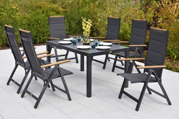 Merxx Verona Set 7-teilig, 6 Verona Klappsessel, 1 Tisch 150 x 90 cm, Tischplatte aus Aluminium, 51087-309
