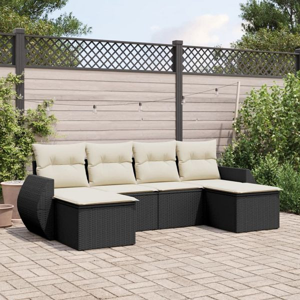 vidaXL 6-teilig Garten-Sofagarnitur mit Kissen Schwarz Poly Rattan, 3254053
