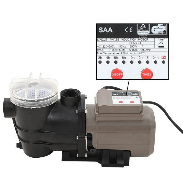 vidaXL Poolpumpe mit Timer Schwarz 0,25 PS 8000 L/h, 91724