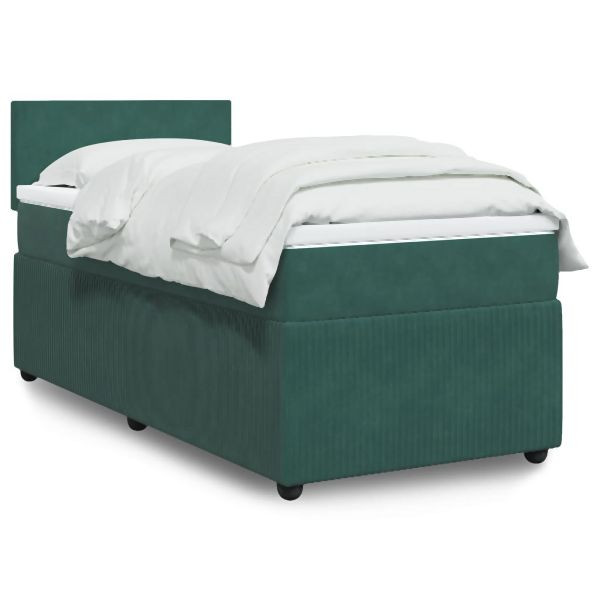 vidaXL Boxspringbett mit Matratze Dunkelgrün 90x190 cm Samt, 3289911