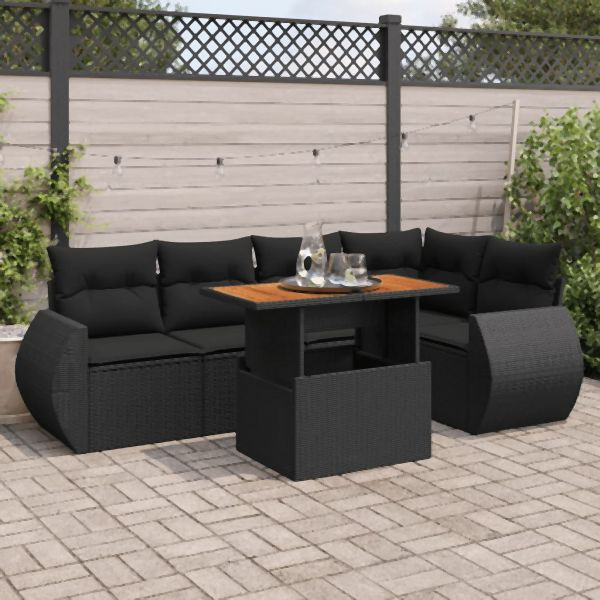 vidaXL 6-tlg. Garten-Sofagarnitur mit Kissen Schwarz Poly Rattan, 3327261