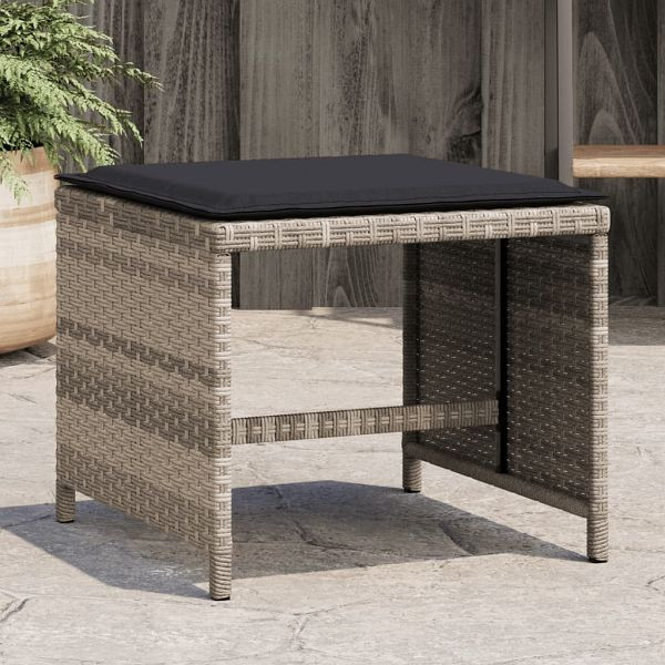 vidaXL Gartenhocker mit Kissen 4 Stück Hellgrau 41x41x36 cm Poly Rattan, 365046