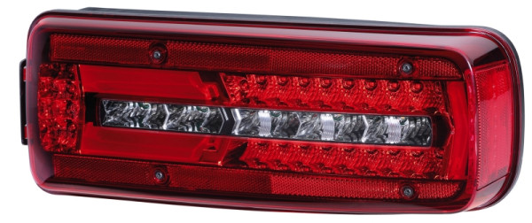 HELLA Heckleuchte, Truck Full LED, LED, 24V /ADR/GGVS, Lichtscheibenfarbe: glasklar/rot, Stecker: Rundstecker, rechts, 2VP 012 381-041