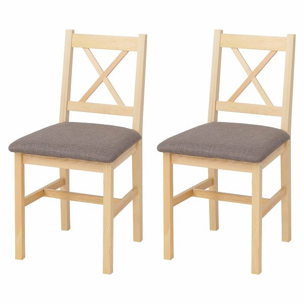 Mendler 2er-Set Esszimmerstuhl HWC-F77, Lehnstuhl Küchenstuhl Stuhl, Massiv-Holz Stoff Landhaus, natur, Polster grau, 118607
