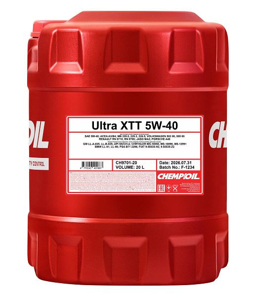 CHEMPIOIL Motorenöl für PKW und Kleintransporter 9701 Ultra XTT 5W-40, VE: 20 l, CH9701-20