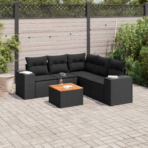 vidaXL 6-tlg. Garten-Sofagarnitur mit Kissen Schwarz Poly Rattan, 3225439