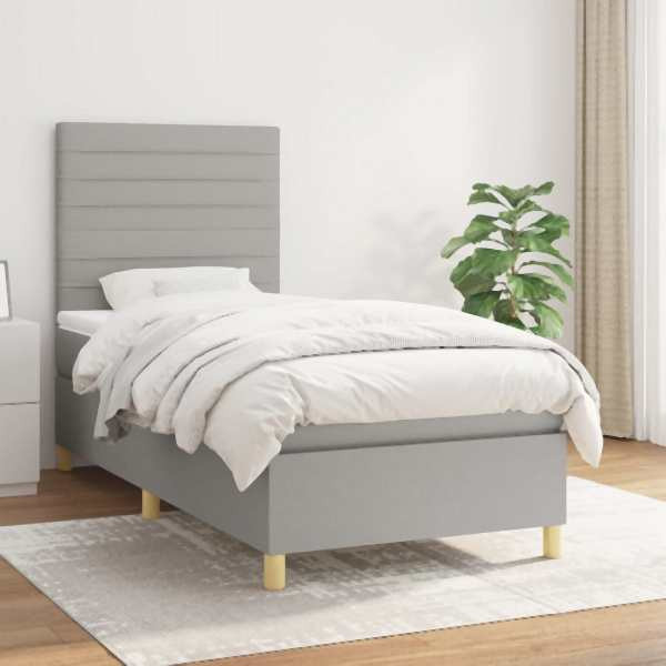vidaXL Boxspringbett mit Matratze Hellgrau 100x200 cm Stoff, 3142393