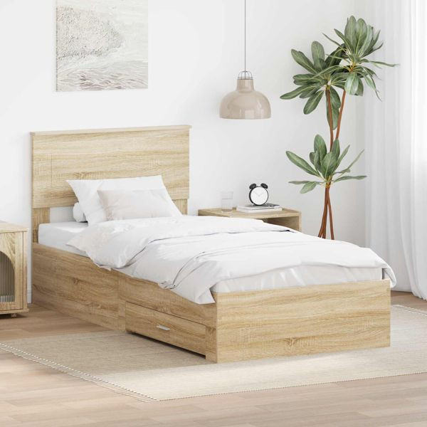 vidaXL Bettrahmen mit Kopfteil Sonoma-Eiche 100 x 200 cm Holzwerkstoff, 3408301