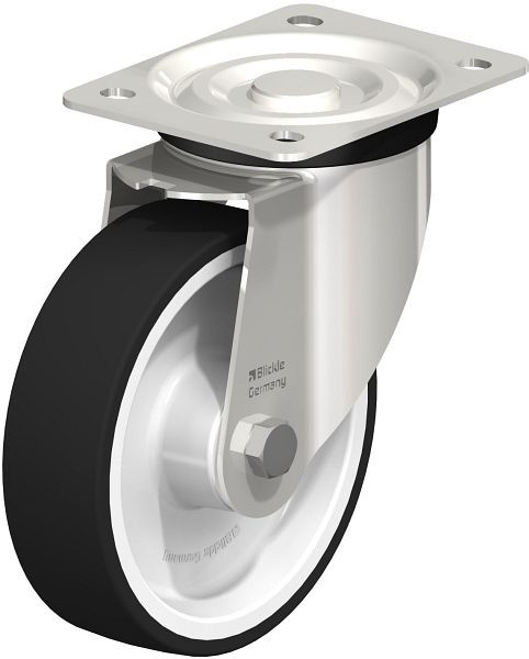 Blickle LX-POTH 160XR Edelstahl-Lenkrolle, mittelschwere Ausführung, mit Anschraubplatte, Thermoplastisches Polyurethan, Grau, 741997