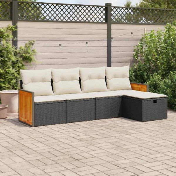 vidaXL 5-tlg. Garten-Sofagarnitur mit Kissen Schwarz Poly Rattan, 3326011