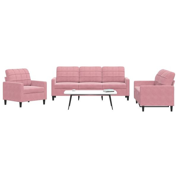 vidaXL 3-tlg. Sofagarnitur mit Kissen Rosa Samt, 3278354