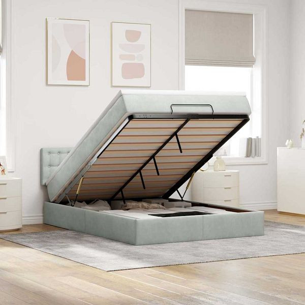 vidaXL Ottoman-Bett mit Matratze Hellgrau 140x190 cm Samt, 3311915