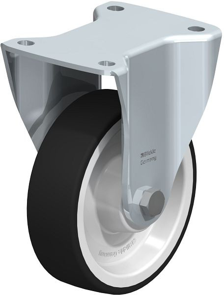 Blickle BH-POTH 150R Stahlblech-Bockrolle, Schwerlast-Ausführung, mit Anschraubplatte, Thermoplastisches Polyurethan, Grau, 44982