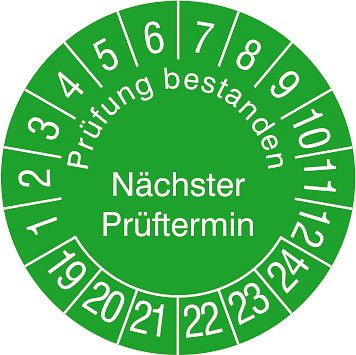 SafetyMarking Prüfplakette, Prüfung bestanden, Nächster Prüftermin, Prüfzeitraum: 19-24, Ø 3 cm, Folie, selbstklebend, VE: 500 Stück/Rolle, 31.3729-19-24
