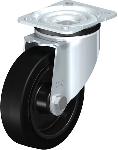 Blickle LK-POEV 125R-1 Stahlblech-Lenkrolle, schwere Ausführung, mit Anschraubplatte, Elastik-Vollgummi, Schwarz, 257352