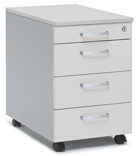 Deskin Rollcontainer CONCEPT LINE, Dekor lichtgrau, Korpus Alusilber, B 396 x H 595 x T 590 mm, 1 Materialschub Kunststoff, 3 Schübe, Schloss, 270254