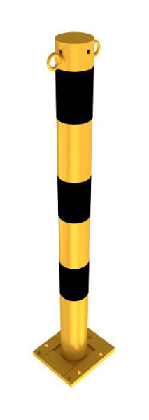 Schake Absperrpfosten Stahlrohr Ø 76 x 2,6 mm lösbar, abnehmbar gelb / schwarz, mit 2 Ösen, 476APBG+2