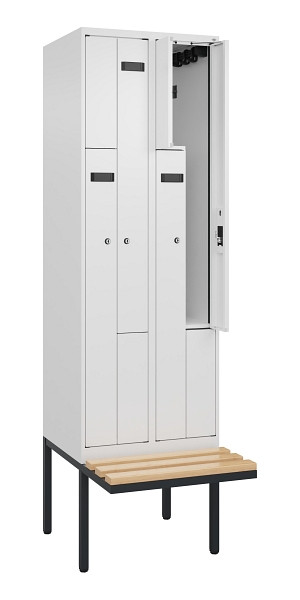 C+P Z-Spind Evolo PLUS, Bank, 4 Fächer, 2120x600x815mm, 9016/9016, Zylinderschloss, Sitzfläche Holz, 0490437-204 S10047