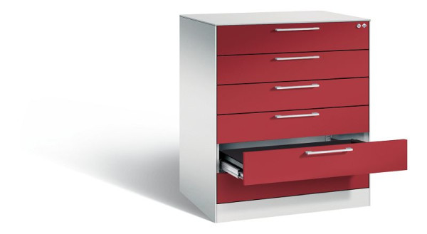 C+P Karteischrank Asisto, H1010xB800xT600mm, Farbe: Lichtgrau / Rubinrot, Bügelgriff, 146243-624 S10036