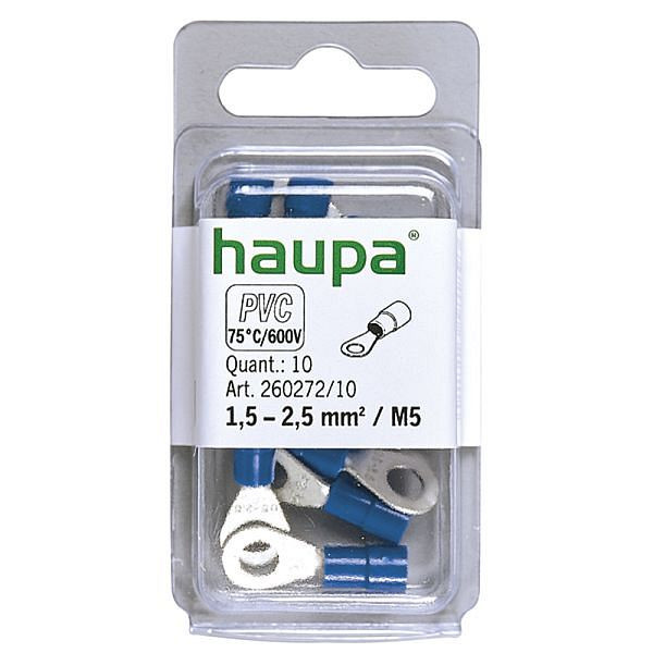 Haupa Ringkabelschuh blau PVC-isoliert 1,5-2,5 mm² M5, VE: 10 Stück, 260272/10