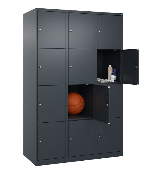 C+P Schließfachschrank Evolo PLUS, 12 Fächer, 1850x1200x500mm, 7016/7016, Abteile 3, Abteilbreite 400 mm, 049000-324 S10016