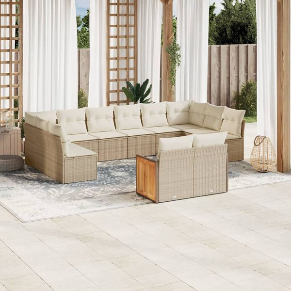 vidaXL 12-teilig Garten-Sofagarnitur mit Kissen Beige Poly Rattan, 3260525
