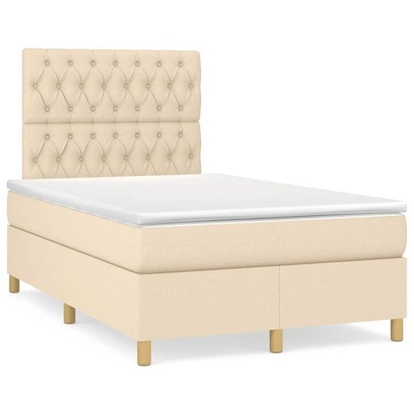 vidaXL Boxspringbett mit Matratze Creme 120x190 cm Stoff, 3269956