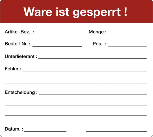 Moedel Ware ist gesperrt!, Papier, 100x90 mm, VE: 500 Stück /Rolle, 55319