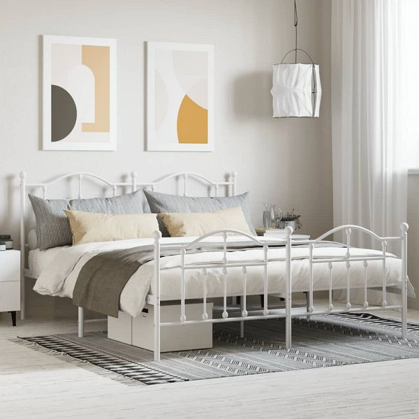 vidaXL Bettgestell mit Kopf- und Fußteil Metall Weiß 183x213 cm, 353511