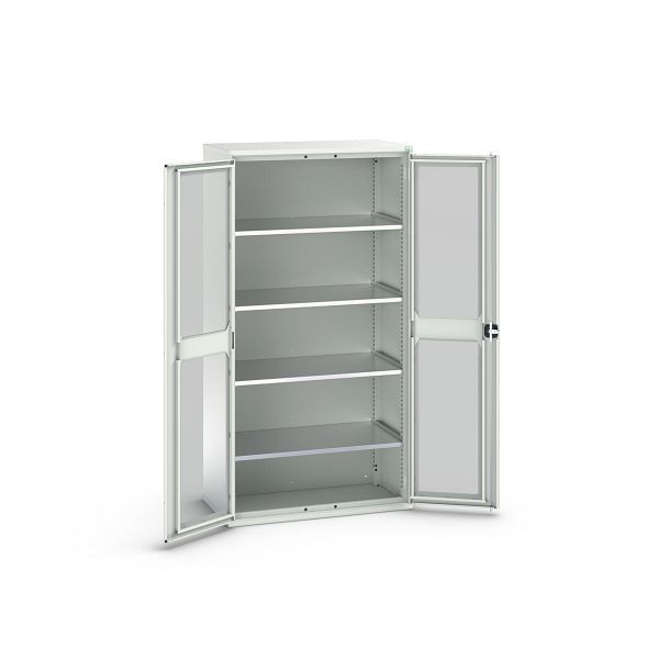 bott verso Flügeltürschrank mit Sichtfenster, mit 4 Fachböden, BxTxH: 1050 x550 x 2000 mm, Lichtgrau / Lichtgrau, 16926277.16