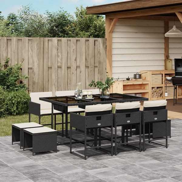 vidaXL 11-teilig Garten-Essgruppe mit Kissen Schwarz Poly Rattan, 3278093