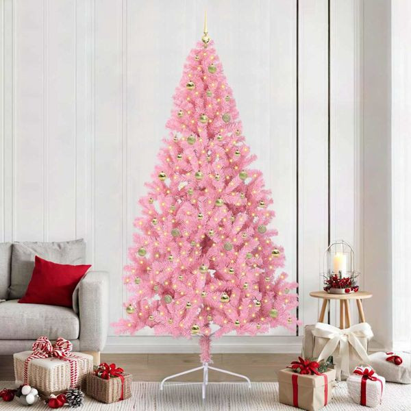 vidaXL Künstlicher vorbeleuchteter Weihnachtsbaum Rosa 240 cm PVC, 3397106