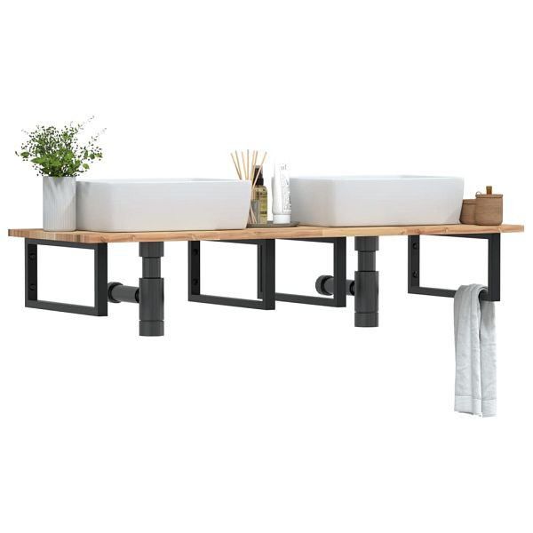 vidaXL Waschbeckenregal Wandmontage Stahl und Akazienholz, 3302793