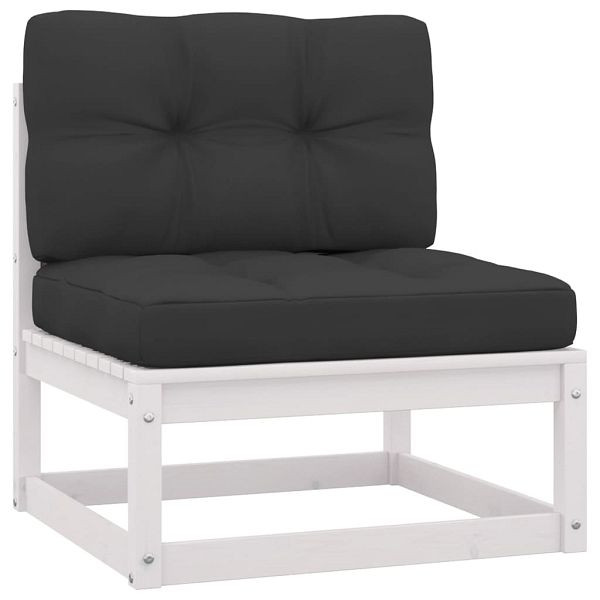 vidaXL Garten-Mittelsofa mit Anthrazit Kissen Weiß Massivholz Kiefer, 805721