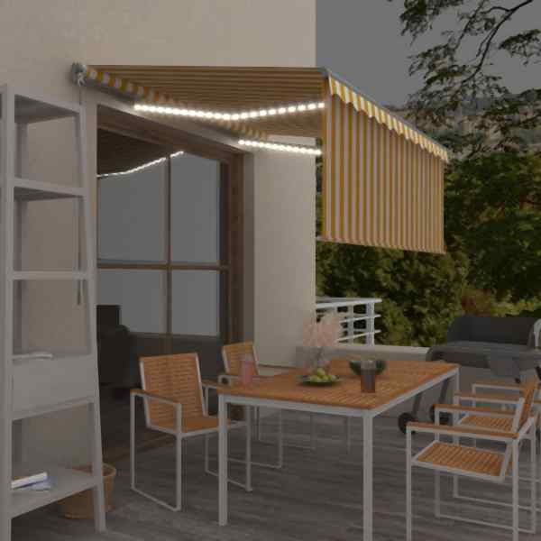 vidaXL Markise Manuell Einziehbar mit Rollo & LED 3,5x2,5 m Gelb Weiß, 3069403