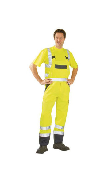 Planam Warnschutz Latzhose, gelb/marine, Größe 30, 2027030