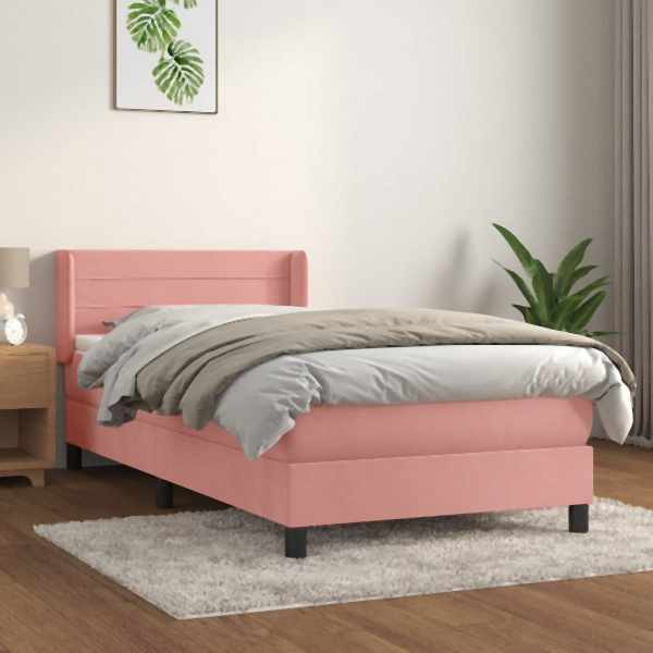 vidaXL Boxspringbett mit Matratze Rosa 90x200 cm Samt, 3131002