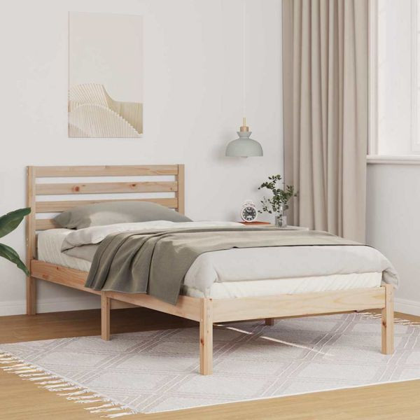vidaXL Bettgestell mit Kopfteil Braun 75 x 190 cm Massivholz Kiefer, 872272