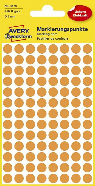 AVERY Zweckform 3178 Markierungspunkte, Ø 8 mm, 4 Blatt/416 Etiketten, leuchtorange, 3178