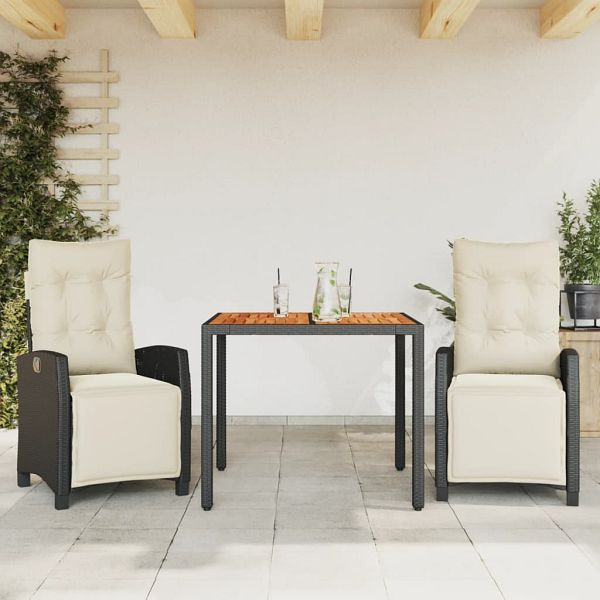 vidaXL 3-teilig Garten-Essgruppe mit Kissen Schwarz Poly Rattan, 3212900