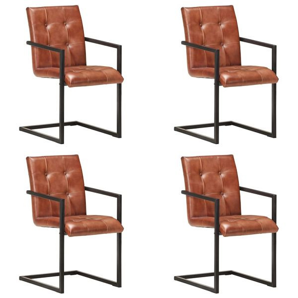 vidaXL Freischwinger 4 Stk. Braun Echtleder, Retro-Design, 3059815