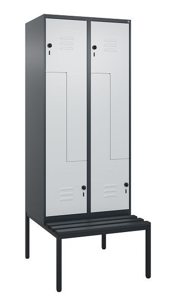 C+P Z-Spind Classic PLUS, mit untergebauter Sitzbank, 4 Abteile, 2120x800x815mm, 7016/7035, Drehriegel, 0800537-224 S10043