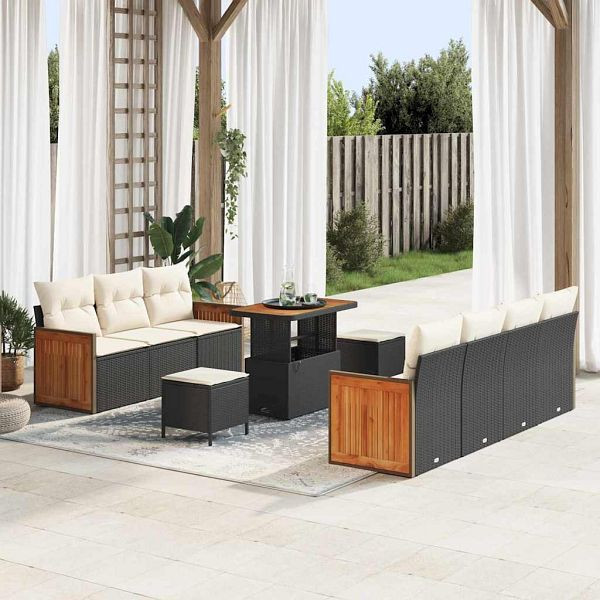 vidaXL Garten-Sofa-Set 10-teilig Schwarz und Creme 90 x 55 x 71 cm, 3365220