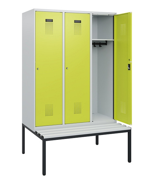 C+P Spind Evolo PLUS, 3 Abteile, 1950x1200x815mm, 7035/0024, Zylinderschloss, Material Sitzfläche Kunststoff, Sitzbank, 0490505-32 S10096